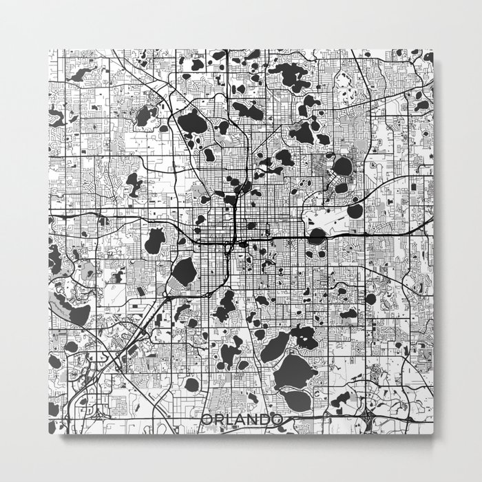 Orlando Map Gray Metal Print
