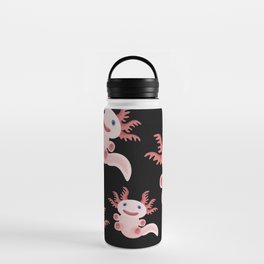Cute Axolotl on Black Background Water Bottle