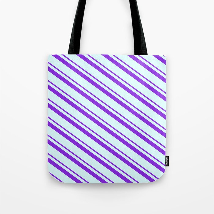 Purple & Light Cyan Colored Lines/Stripes Pattern Tote Bag
