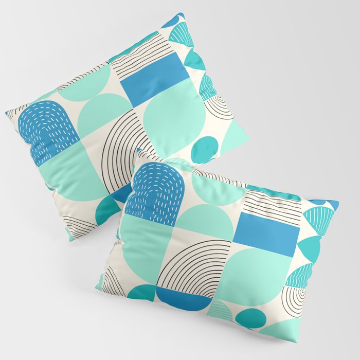 Mid-Century Geometrics Aqua Blue Teal Pattern Pillow Sham