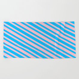 [ Thumbnail: Pink and Deep Sky Blue Colored Striped Pattern Beach Towel ]