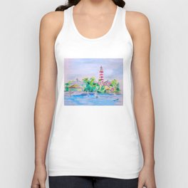 Elbow Reef Lighthouse Hope Town, Abaco, Bahamas Watercolor painting Tank Top