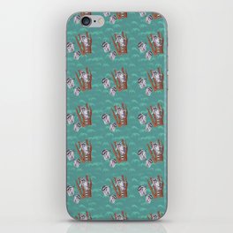 Playful Curious Raccoons Blue Forest iPhone Skin