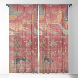 Animal Grotesques Mughal Carpet Fragment Digital Painting Sheer Curtain | Vintage, Colorful, Boho, Nature, Pattern, Carpet, Animal, Persian, Illustration, Retro 