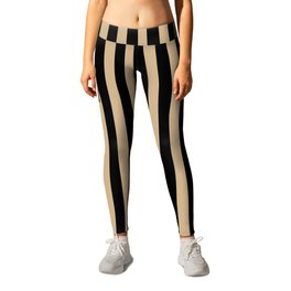 Tan Brown and Black Vertical Stripes Leggings