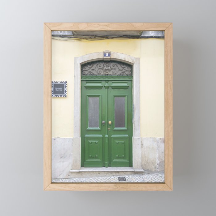 The green door nr. 9 art print - vintage doors in Alfama, Lisbon, Portugal - travel photography Framed Mini Art Print