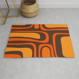 Palm Springs Retro Mid-Century Modern Abstract Pattern in 70s Brown and Orange Area & Throw Rug