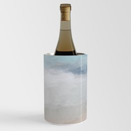 Beach Dream I - Light Aqua Blue Ocean Shore Waves Horizon Sandy Beige Abstract Ocean Painting Wine Chiller