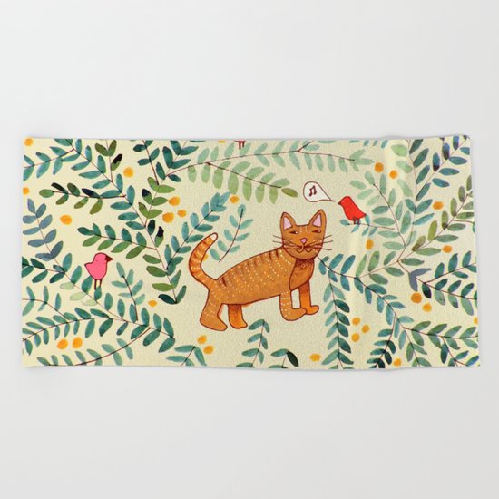 minou jaune (this yellow cat) Beach Towel