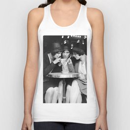 Three girl friends sharing and sipping an aperitif at Paris Cafe portrait black and white photograph - photography - photographs Tank Top