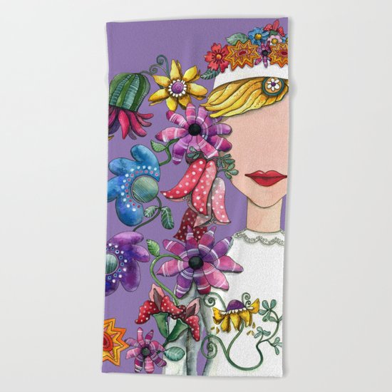I Love the Flower Girl Lavender Beach Towel
