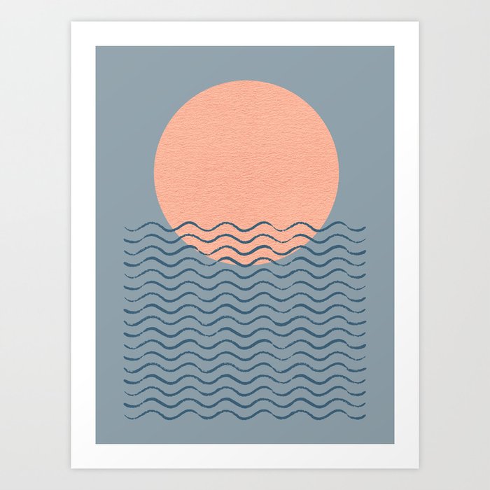 Ocean Wave Sun Blue - Mid Century Modern Art Print
