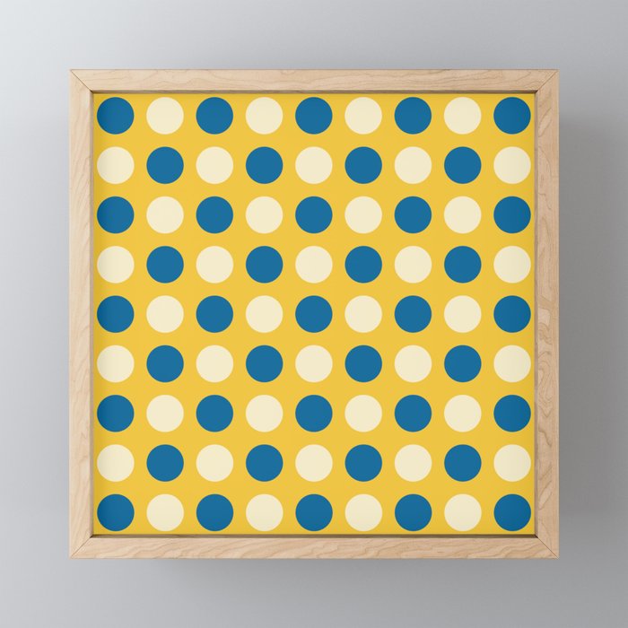 Mid Century Modern Polka Dots 938 Blue Beige and Yellow Framed Mini Art Print