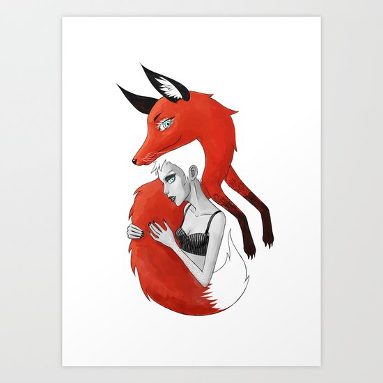 Girl and a Fox Art Print