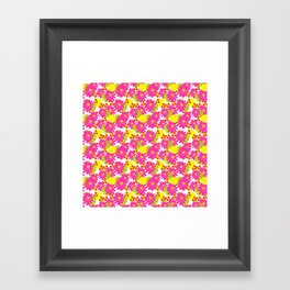 Retro Modern Tropical Flowers in Hot Pink And Yellow Framed Art Print