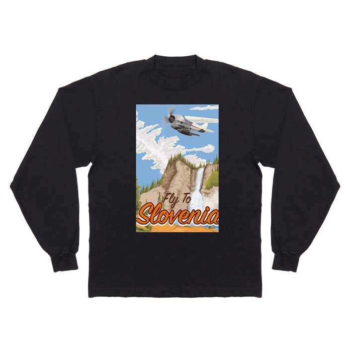 Fly To Slovenia Vintage style travel poster. Long Sleeve T Shirt
