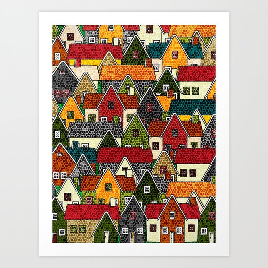 Small Mosaic Village Art Print