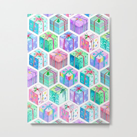 Christmas Gift Hexagons Metal Print