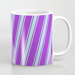 [ Thumbnail: Dark Orchid and Powder Blue Colored Striped/Lined Pattern Coffee Mug ]
