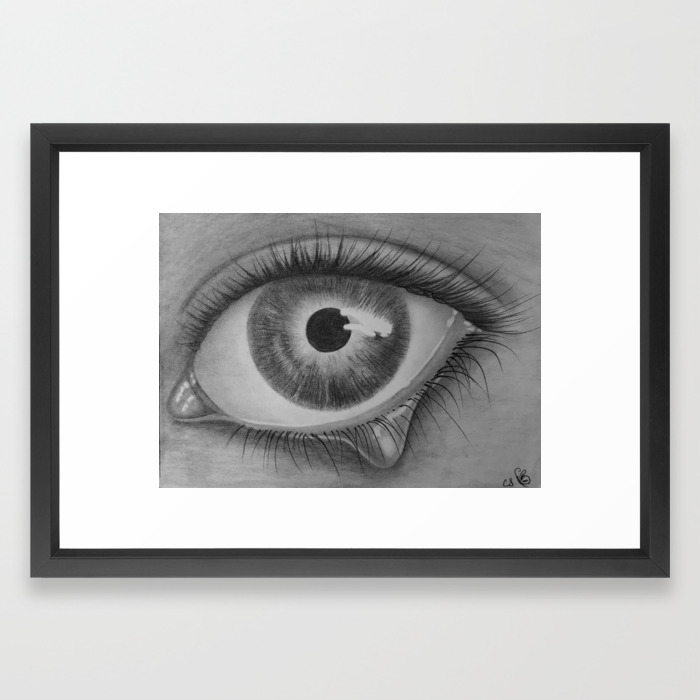 Black and white sad eye with tear framed art print by redchanteuse society6