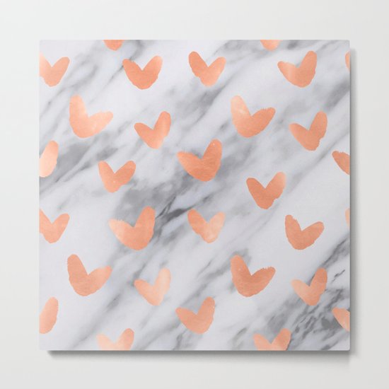 Hearts Rose Gold Marble Metal Print