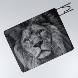 Black and White Lion Paint by Numbers Picnic Blanket