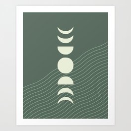 Moon Phases Abstract in Sage Green Art Print