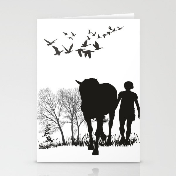 Woman on a nature trip with a horse Stationery Cards