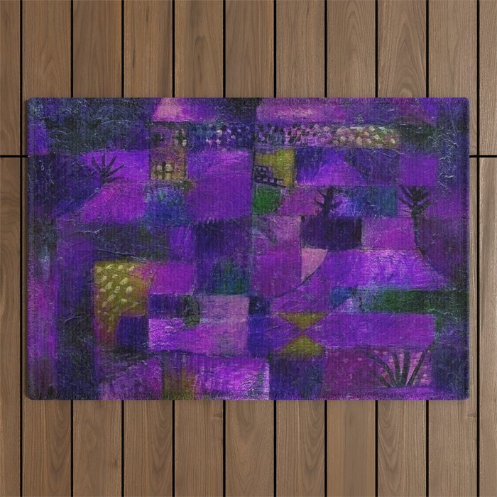 Terraced garden tropical floral Jacaranda lavender fields abstract landscape painting by Paul Klee Outdoor Rug