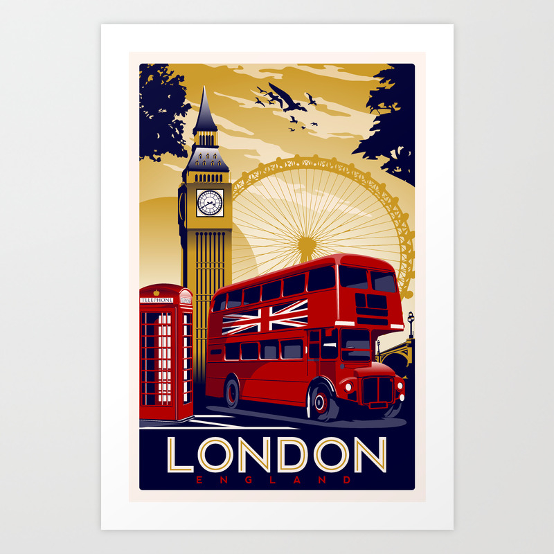 London England Retro Vintage Travel Poster Kunstdrucke Von Retroprints Society6