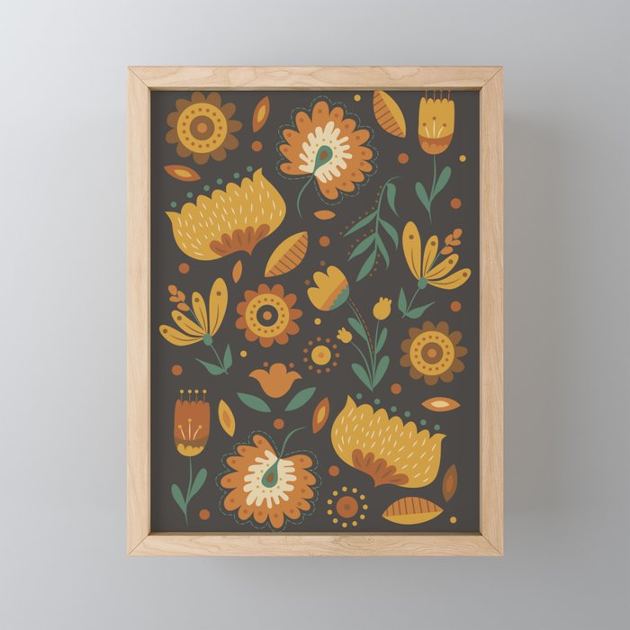 Autumn Folk Art Florals Framed Mini Art Print
