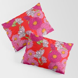 Retro Garden Mums Mid-Century Modern Floral Wallpaper Red Pillow Sham