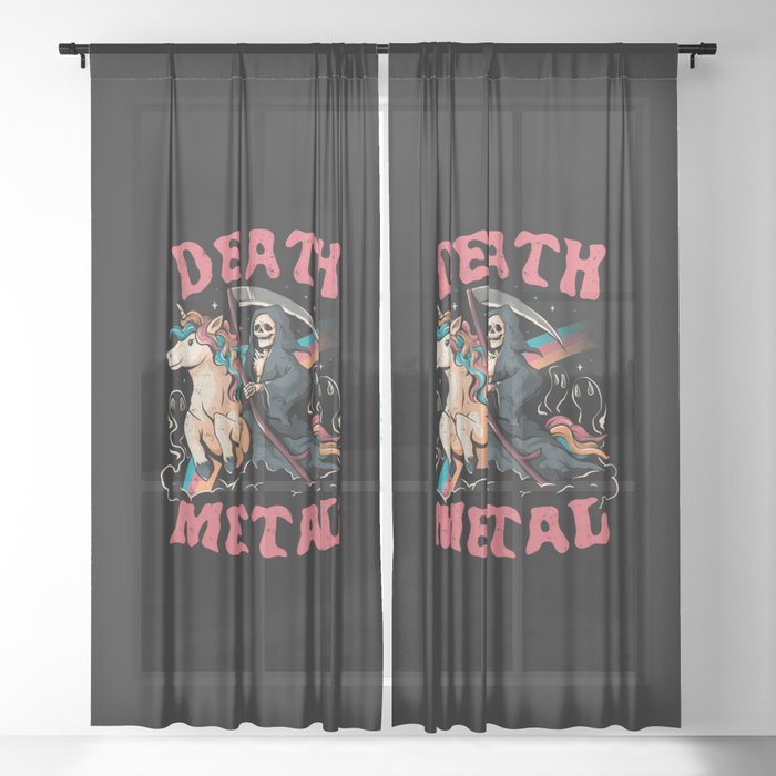 Death Metal - Cute Evil Skull Unicorn Gift Sheer Curtain