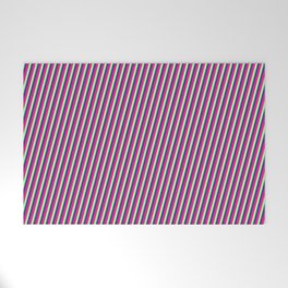 [ Thumbnail: Deep Pink, Green, and Dark Slate Blue Colored Lines/Stripes Pattern Welcome Mat ]