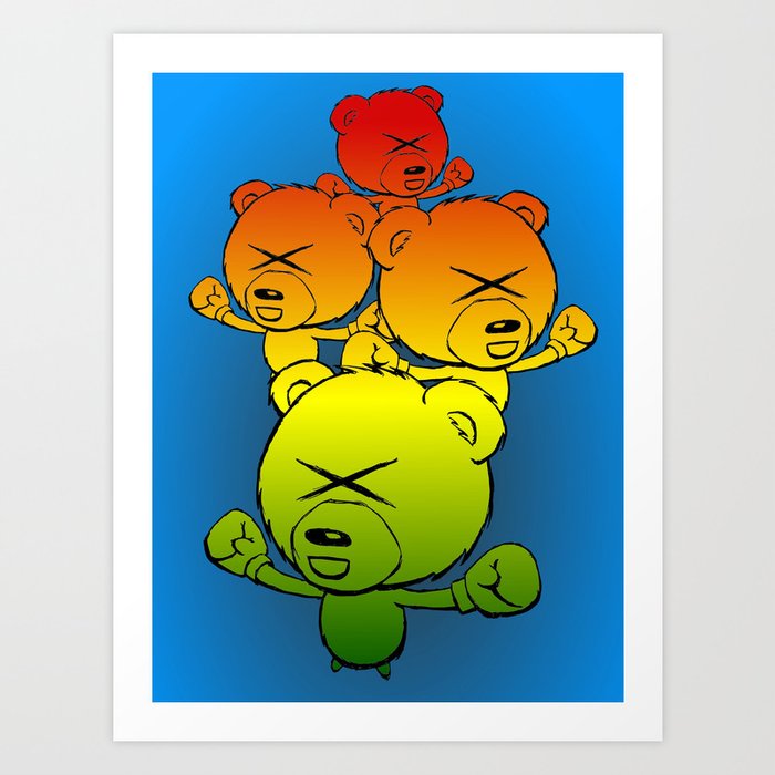 Boxing Bears - cute pugilistic cartoon bears with colorful pizazz Art Print