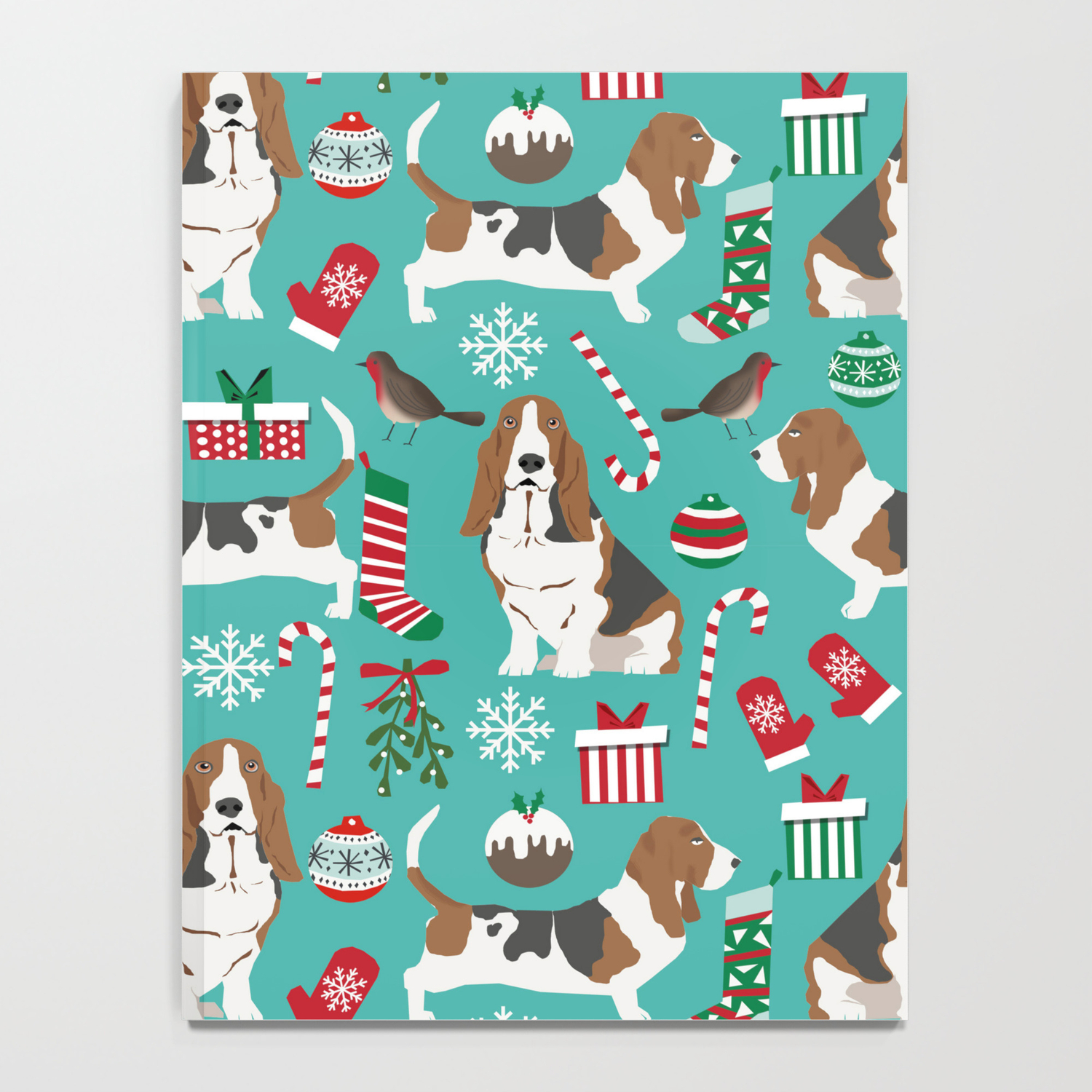 Basset Hound Christmas Pattern Print Pet Friendly Dog Breed Art
