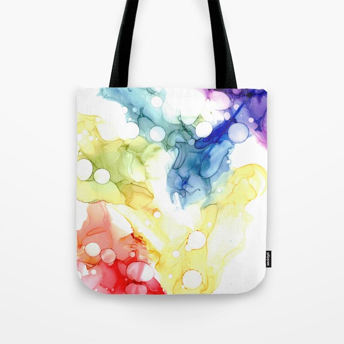 Rainbow Puzzle Abstract 5322 Modern Alcohol Ink Painting by Herzart Tote Bag