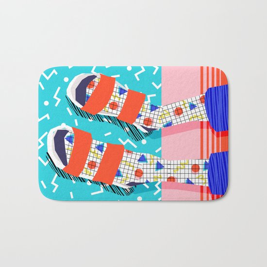 No Doi - memphis throwback retro classic style fashion 1980s 80s hipster shoes socks urban trendy Bath Mat