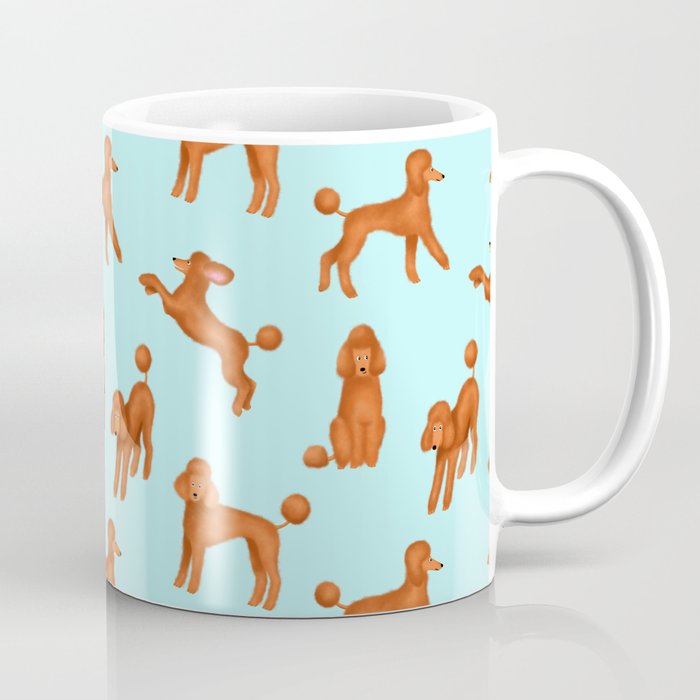 Red Poodles Pattern (Light Blue Background) Coffee Mug