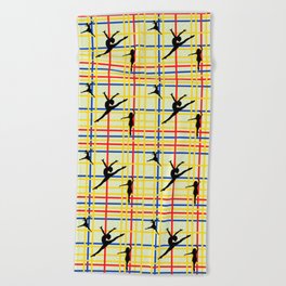 Dancing like Piet Mondrian - New York City I. Red, yellow, and Blue lines on the light green background Beach Towel
