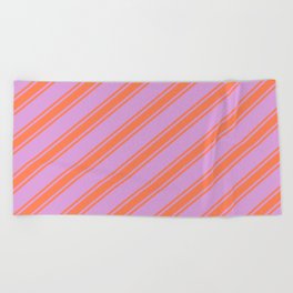 [ Thumbnail: Plum & Coral Colored Lines/Stripes Pattern Beach Towel ]