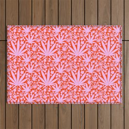 70’s Style Pastel Pink Cannabis And Flowers On Red Outdoor Rug