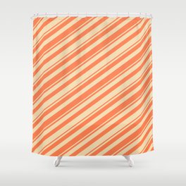 [ Thumbnail: Coral & Tan Colored Lines/Stripes Pattern Shower Curtain ]