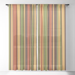 Retro Stripes - Mid Century Modern 50s 60s 70s Pattern in Green, Orange, Yellow, and Brown Sheer Curtain
