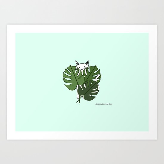 Cat hidden in the palm leaves Art Print