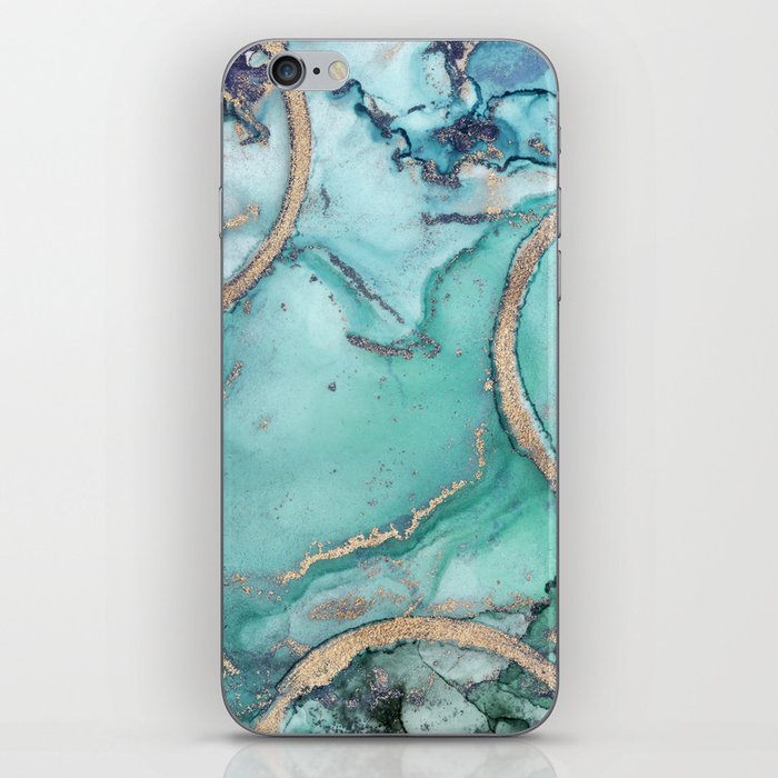 Inkt Texture Colorful Painting Gold And Mint Turquoise iPhone Skin