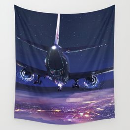 Nighttime Airplane Wall Tapestry