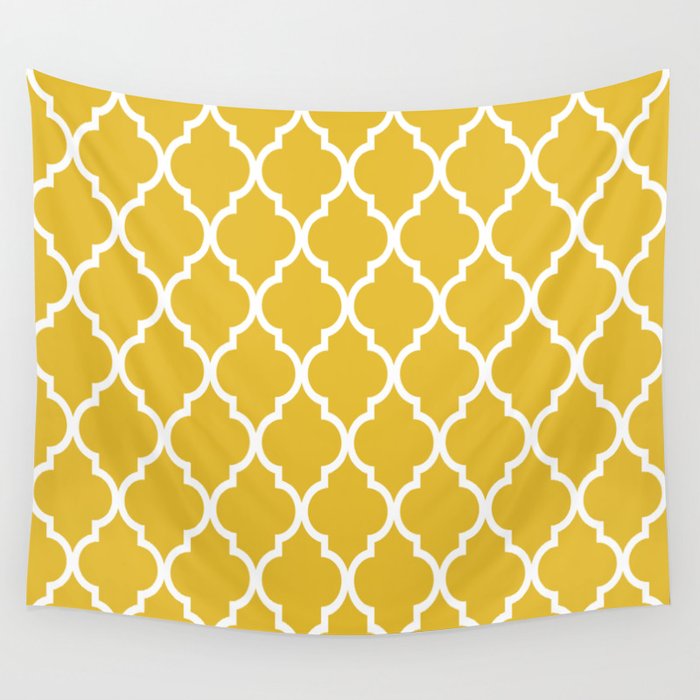 Moroccan Quatrefoil Gothic Revival Pattern 221 Mustard Yellow Wall Tapestry