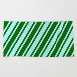 [ Thumbnail: Dark Green & Turquoise Colored Lined Pattern Beach Towel ]
