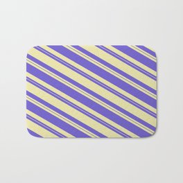 [ Thumbnail: Slate Blue & Pale Goldenrod Colored Lines/Stripes Pattern Bath Mat ]